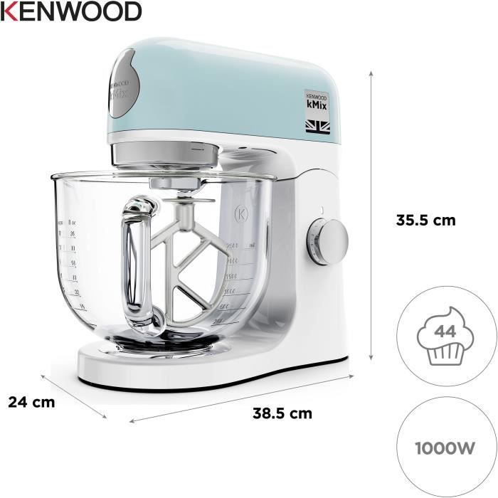KENWOOD KMX754PB multifunctional pastry robot - Professional 1000 W motor - 2 outlets for accessories - 5 liter glass bowl with handle